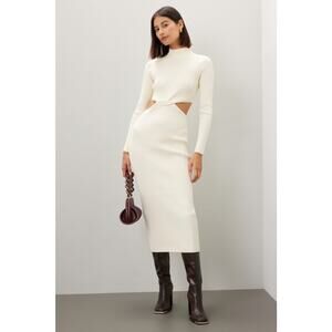 RONNY KOBO COLLECTIVE Off-White Knit Mock Neck Twist Cutout Sweater Dress M